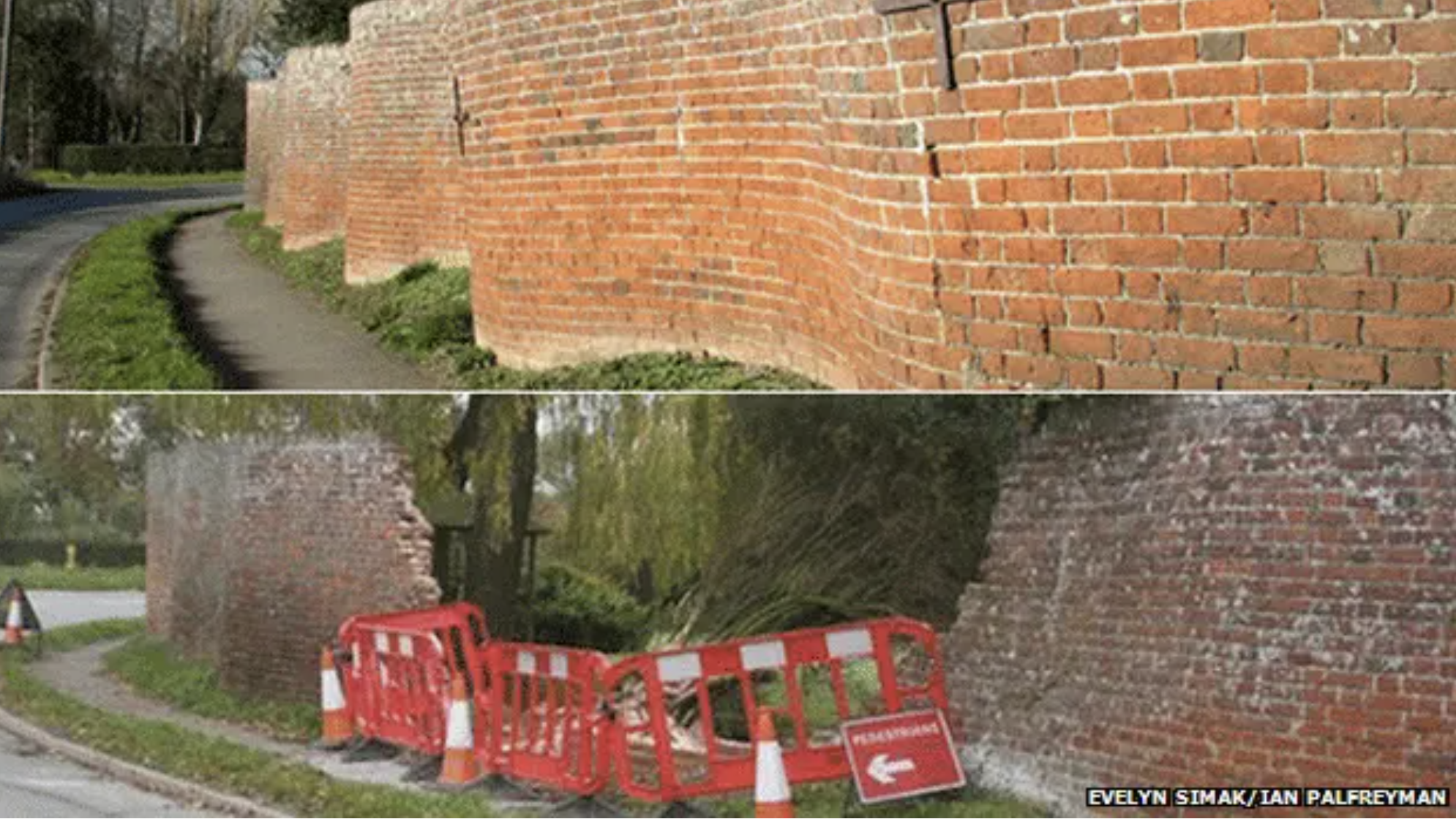 Collapsed crinkle-crankle wall in Easton