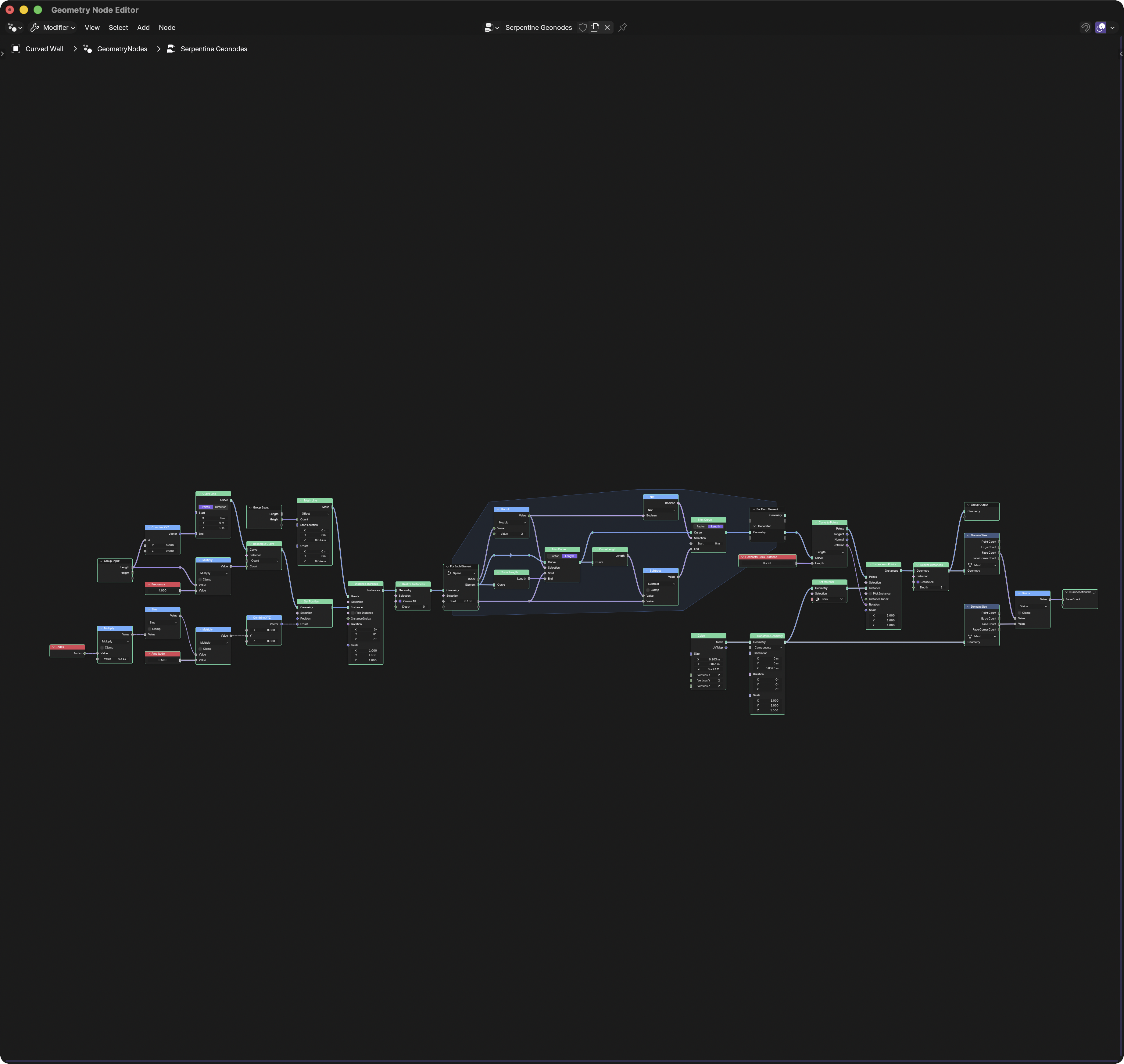 The geometry nodes network