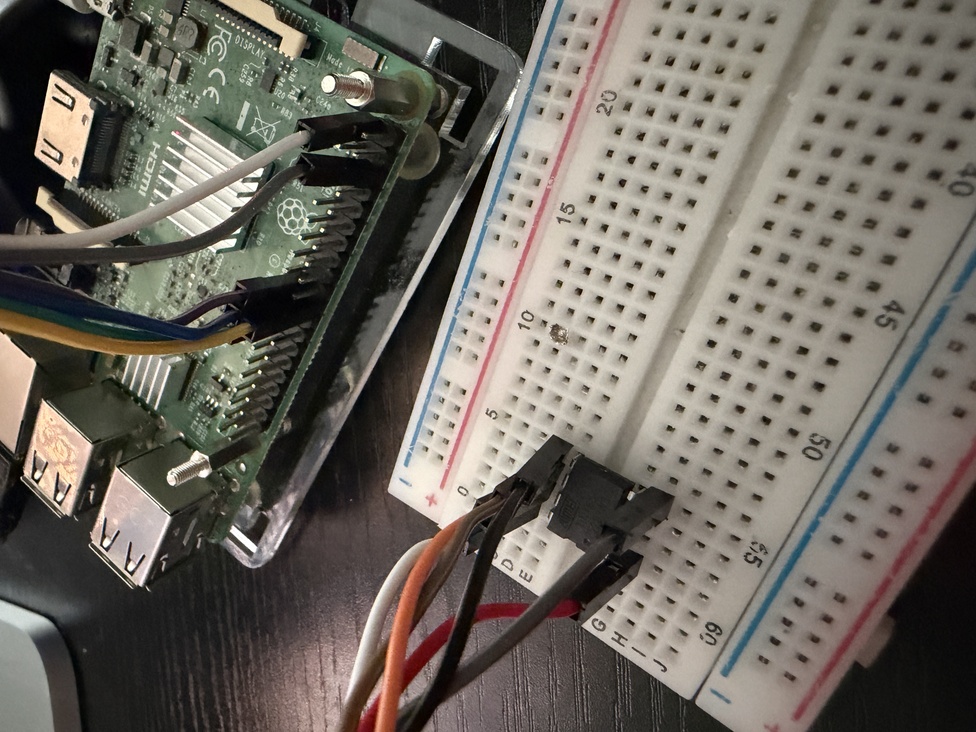The Raspberry Pi 3 wired up to the ATtiny as a programmer